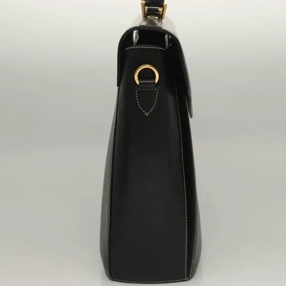 Salvatore Ferragamo Hand Bag Leather Black Gold Auth